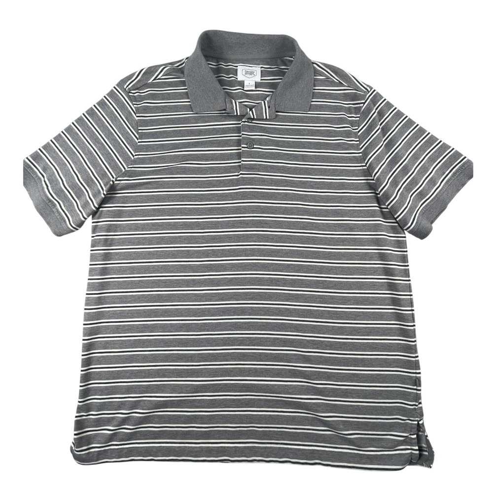 Berkley Jensen Polo Shirt Mens Large Gray Striped‎ Short Sleeve Jersey Casual